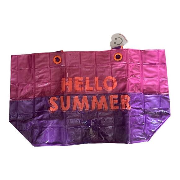 Little Miss Matched Pink Purple Hello Summer Inflatable Beach Tote Bag 21W"x12H" - Picture 2 of 4